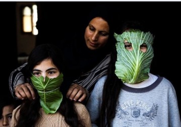 عائلة فلسطينية تستعمل ورق الملفوف على شكل كمامة للوقاية من "كورونا"