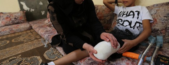 أحد الأطفال الجرحى خلال مسيرات العودة - غزة ابريل 2018