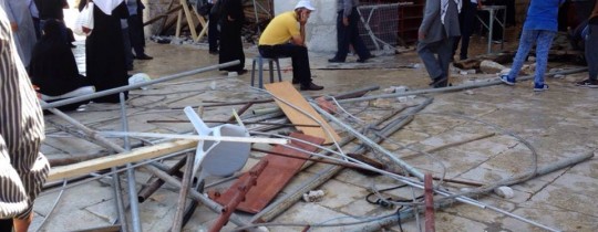 الدمار الذي أحدثه جنود الاحتلال في المسجد الأقصى صباحاً- كيوبرس