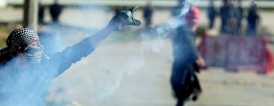 فلسطيني يُعيد قنبلة غاز 