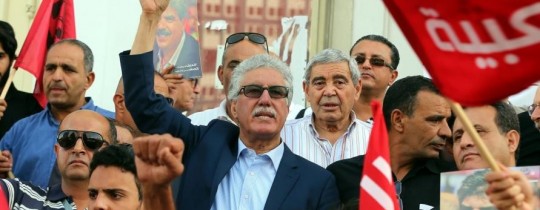 حمة الهمامي يتوسط اعتصام في تونس - صورة من الأرشيف