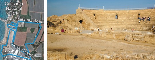 المدرج التاريخي في قيسارية وخريطة المنطقة 