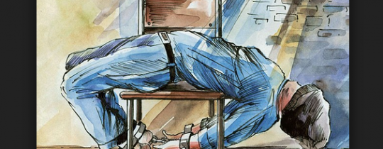 صورة توضيحية لطريقة تعذيب ينتهجها الاحتلال بحق الأسرى الفلسطينيين