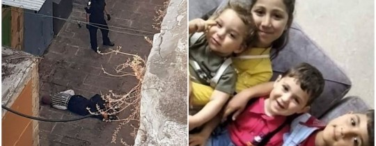 الشهيدة إسراء خزيمية وأطفالها على يمين الصورة