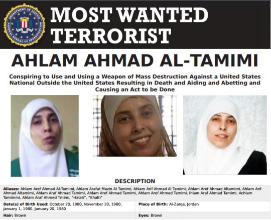 أحلام التميمي ضمن المطلوبين لمكتب التحقيقات الفيدرالية الأمريكية 